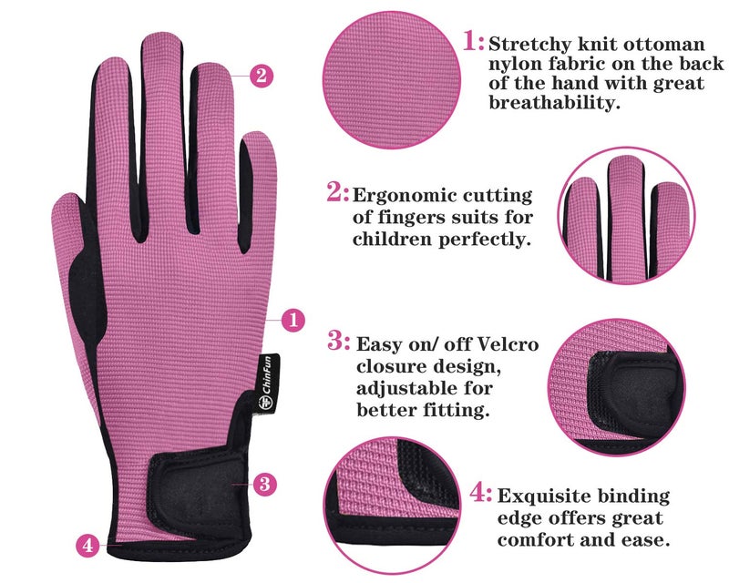 ChinFun Horse Riding Glove Equestrian Gloves Kids for Boys Girls Horseback Riding Gloves Grip for Youth Children Riding Sports Biking Cycling Gardening Pink Size M - Image 2